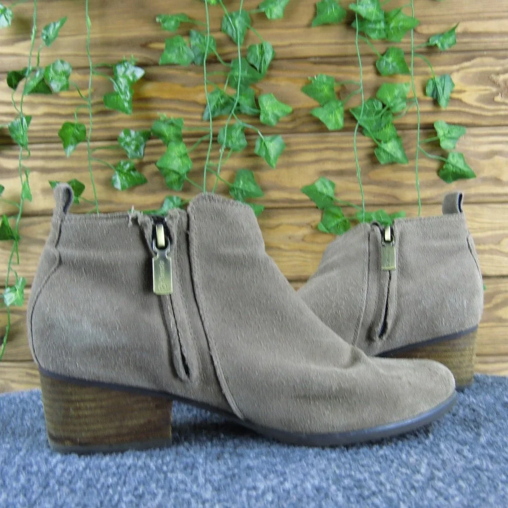 Blondo Taupe Suede Waterproof Ankle Booties Low Heel Elastic Side Women's 7‎